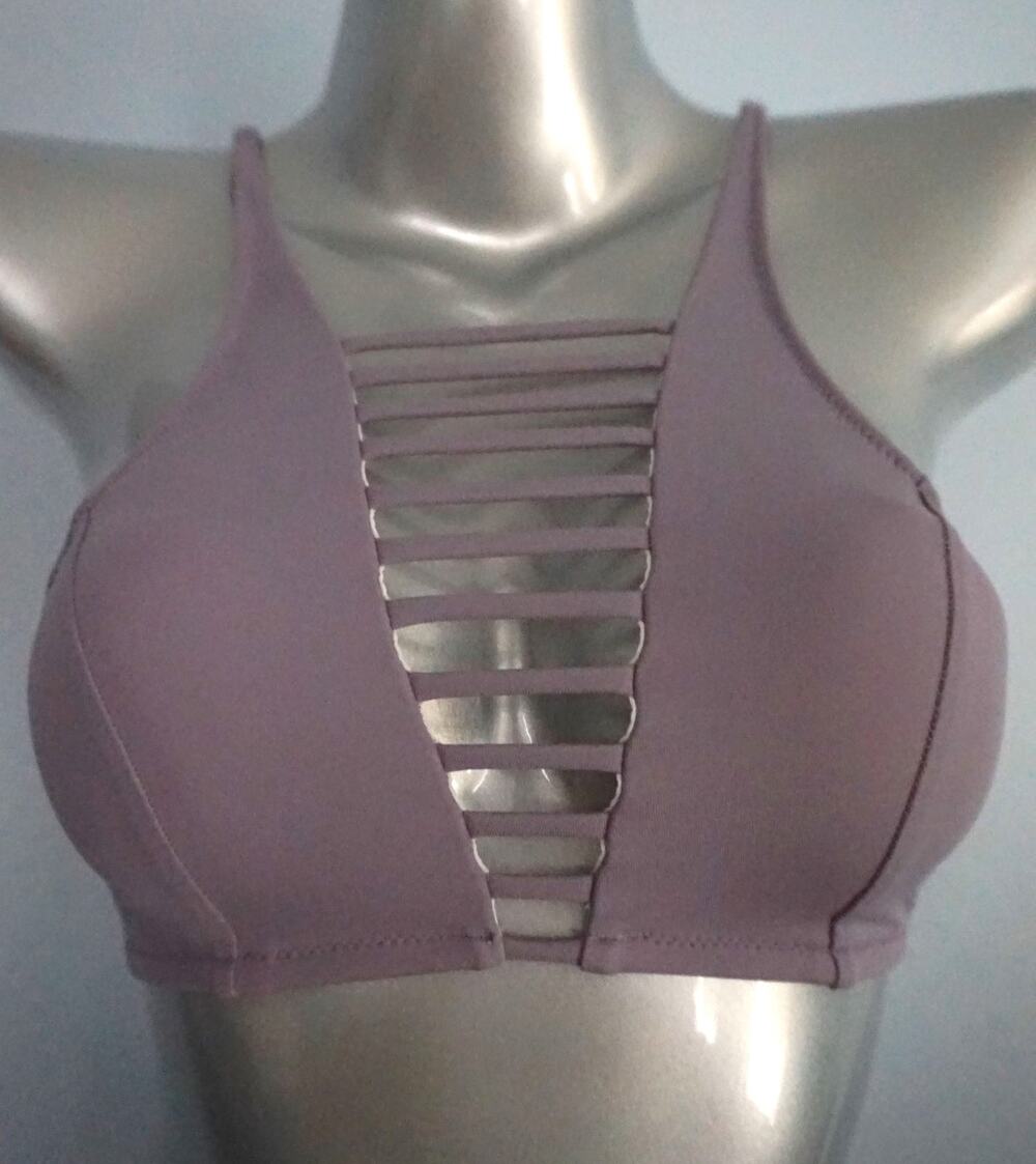 PINK Victoria's Secret Bikini Top Lilac Frost Strappy Ladder Front High Neck XS